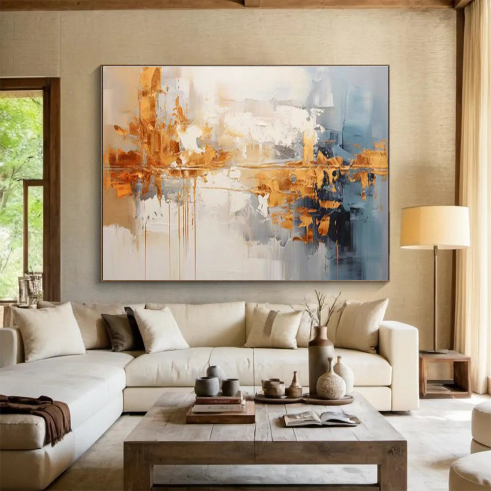 Gold Accent Abstract Painting for Luxury Dining Rooms YHT183