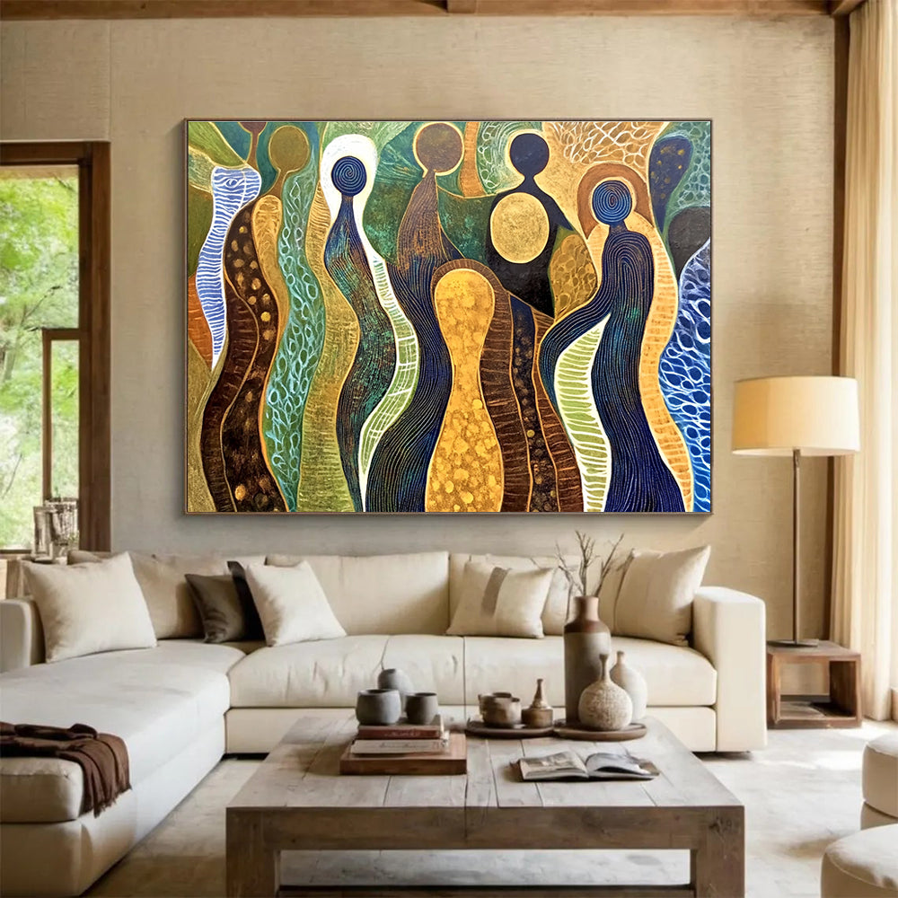 Abstract Human - Shaped Forms Painting with Cultural Symbolism ABS578