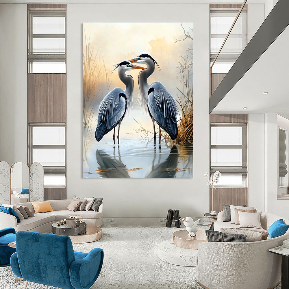 Herons in Mist Romantic Abstract Painting for Tranquil Spaces GAB1497