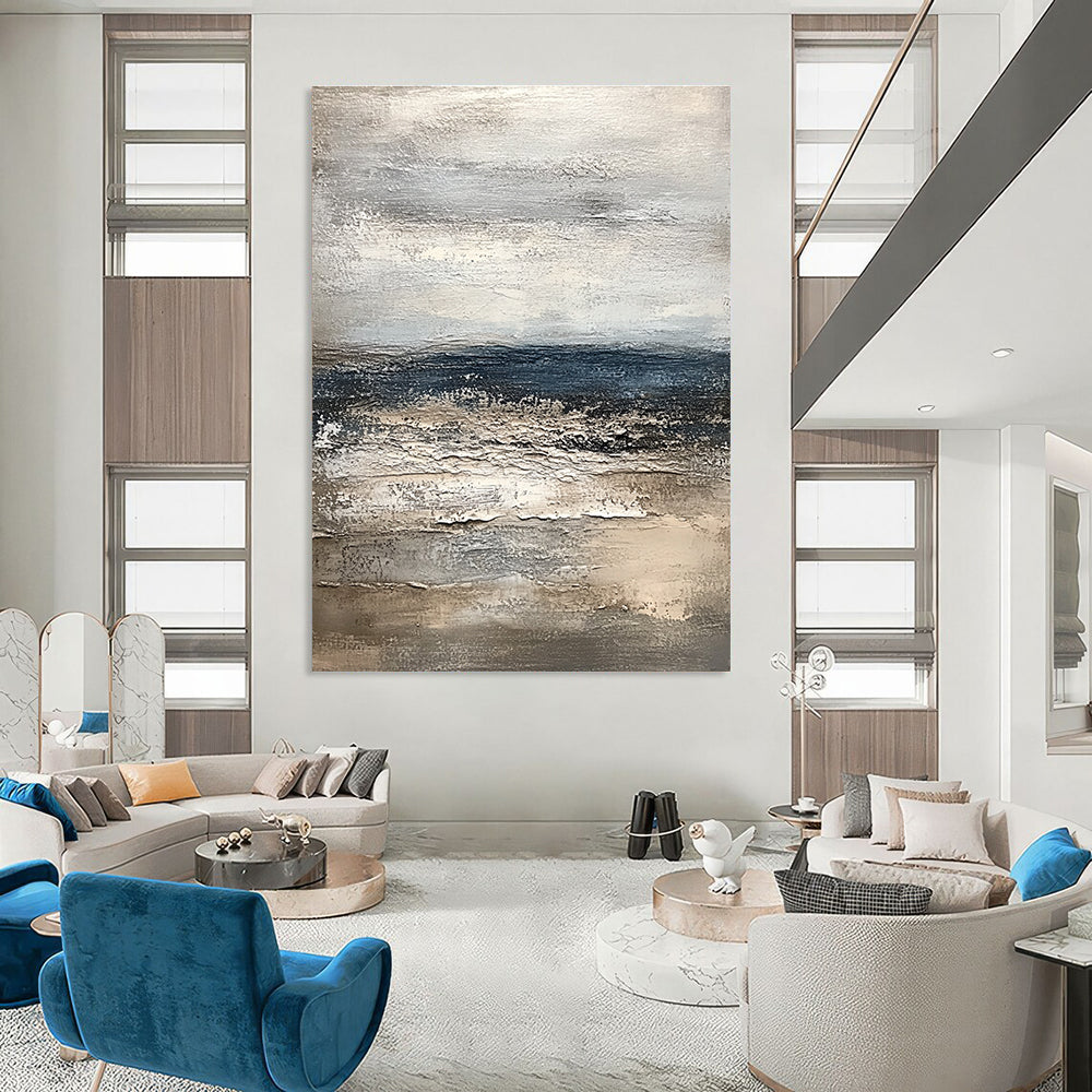 Monochromatic Seaside Abstract Painting for Coastal Home Bedrooms GAB1251