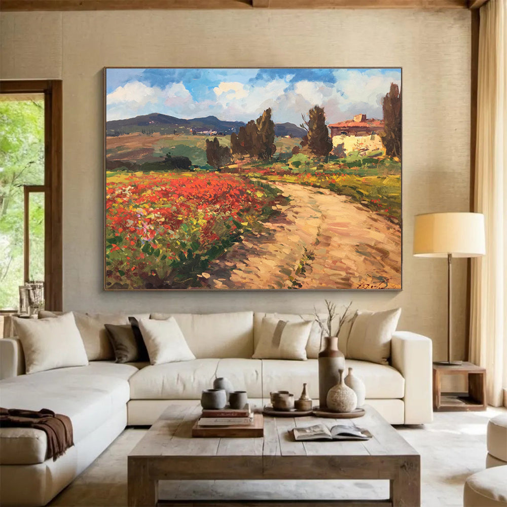 Poppy Field Path Abstract Painting for Italian Villa Dining Areas YHT451