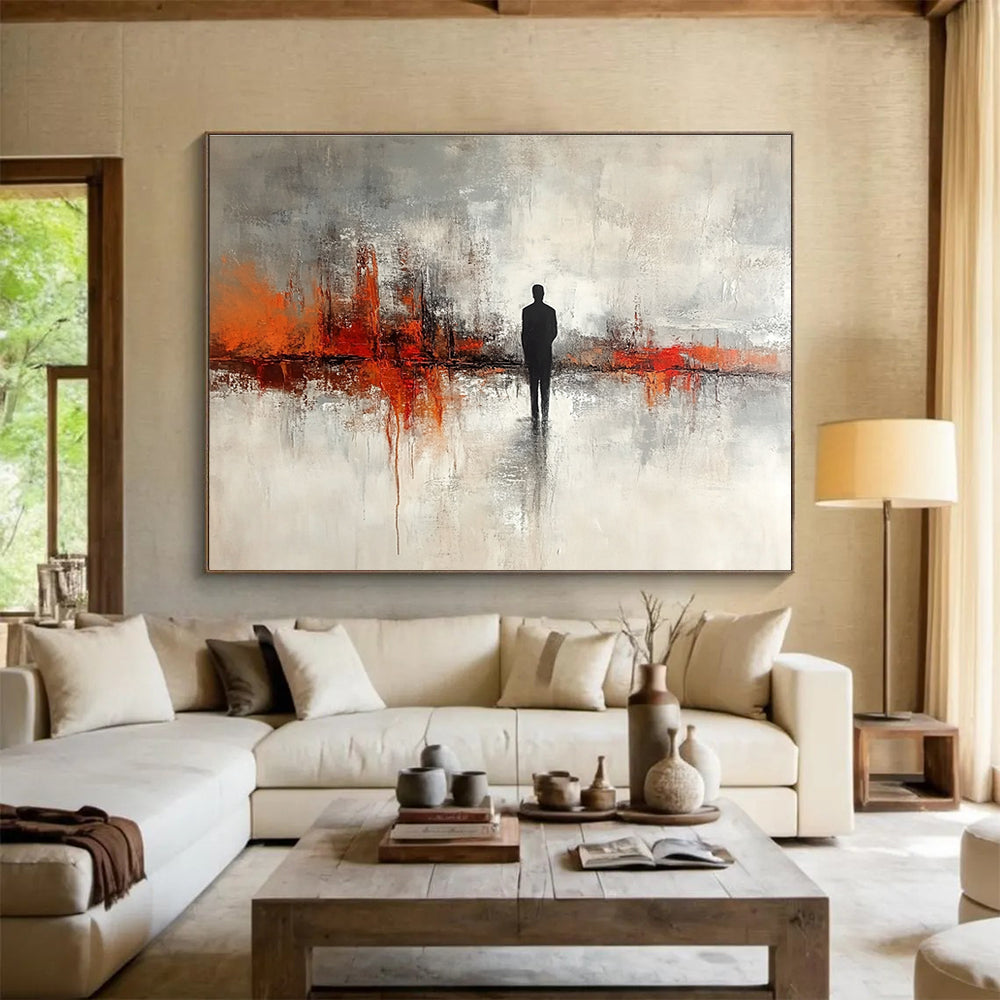 Silhouette in Abstract Landscape Painting with Contemplative Mood ABS417