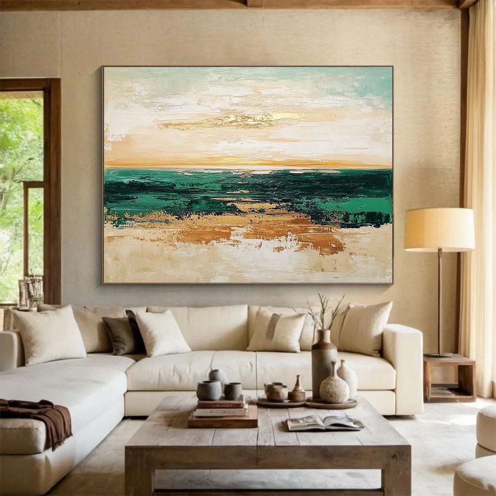 Sea and Sky Abstract Painting with Subtle Gold Accents ABS265