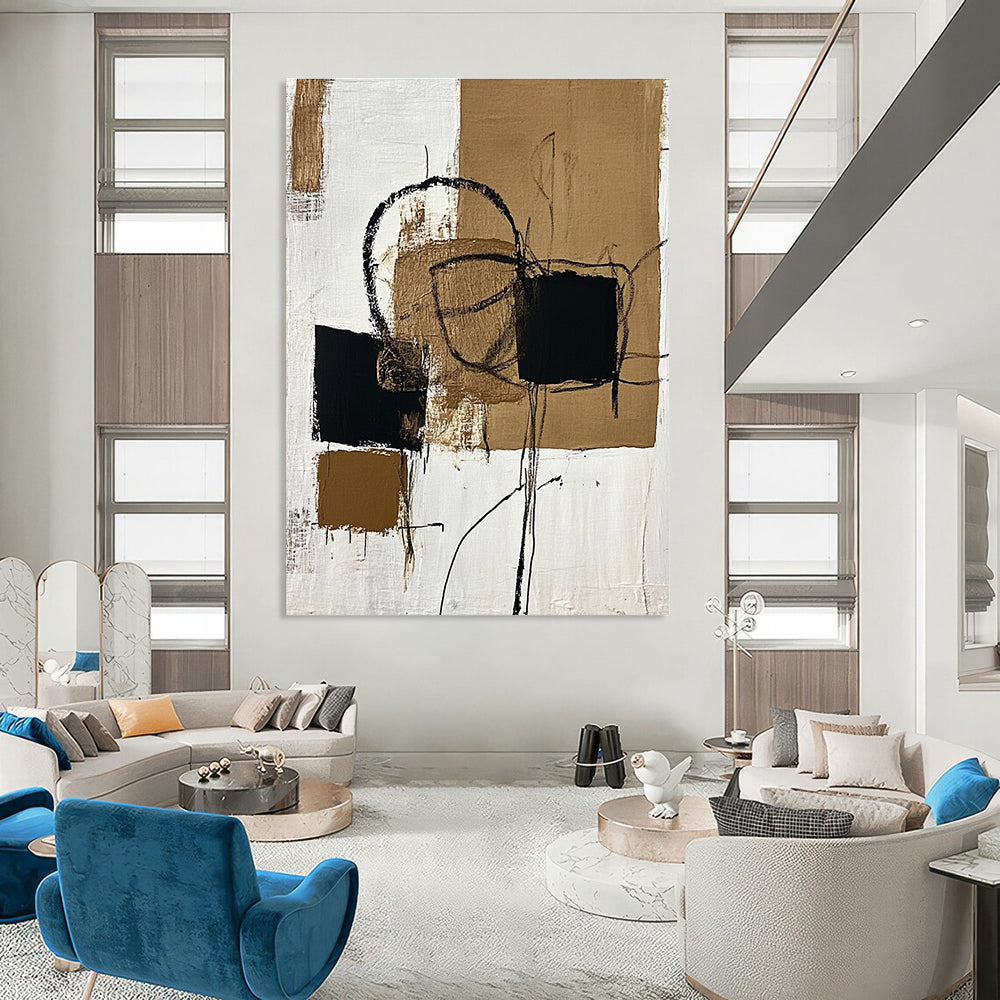 Brown and Black Abstract Marks Abstract Painting for Industrial - Chic Lofts GAB1375
