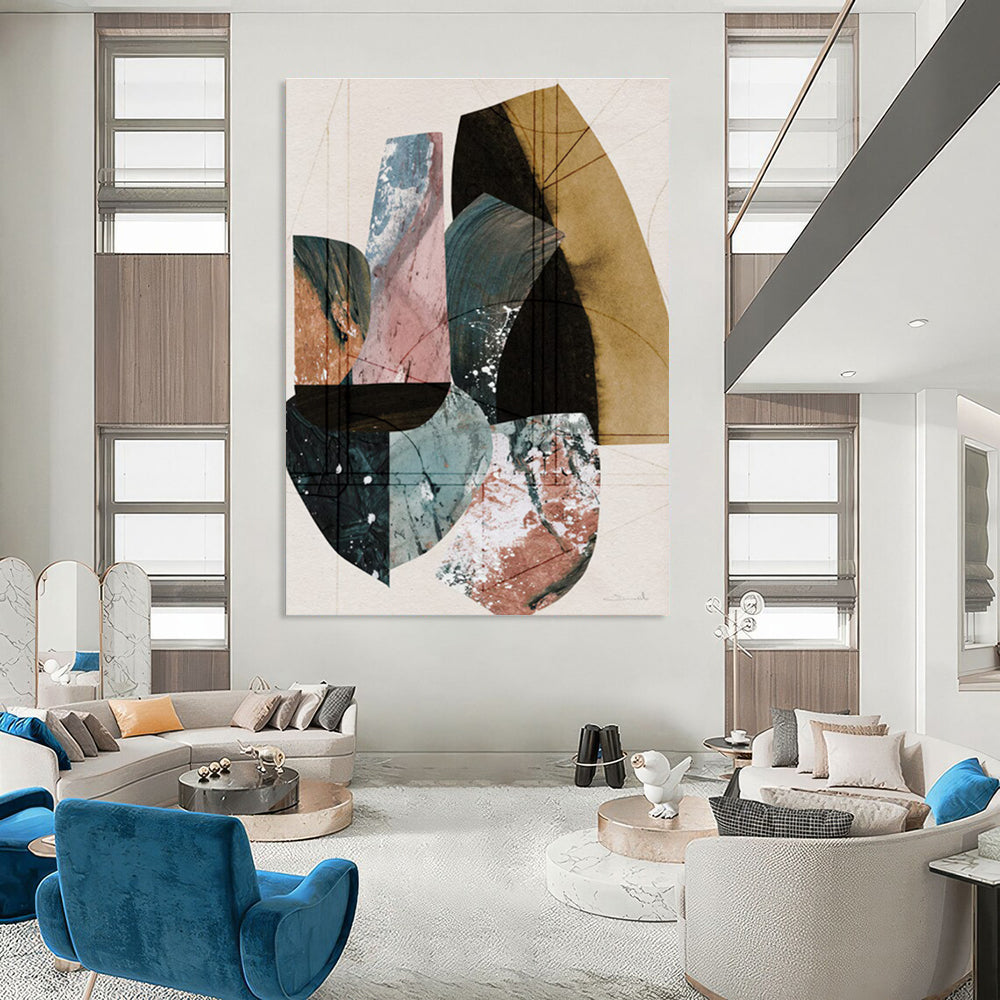 Geometric Shapes Collage Abstract Painting for Contemporary Art Galleries HENG152