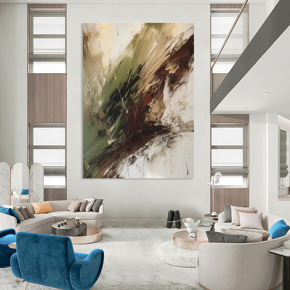 Green - Brown - White Abstract Painting for Nature - Lover Living Rooms HENG118