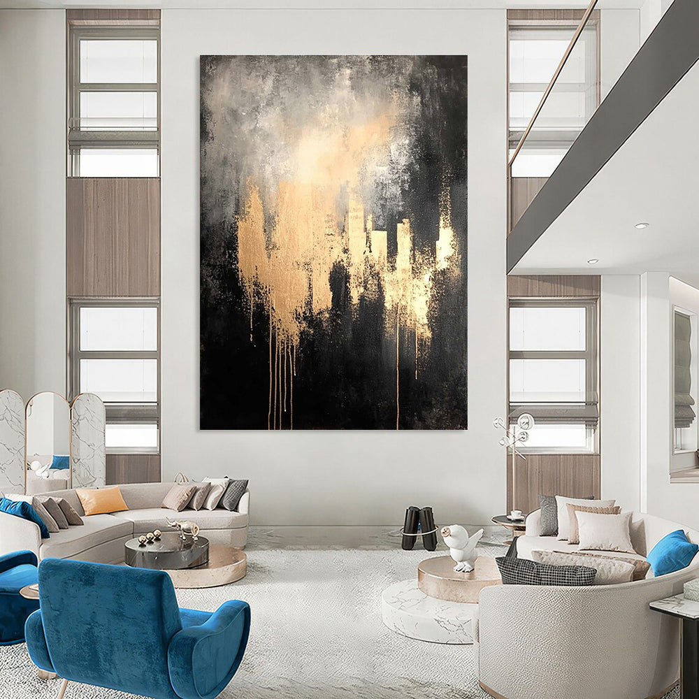 Golden Gray Abstract - Mysterious Urban - Inspired Abstract Painting GAB0651