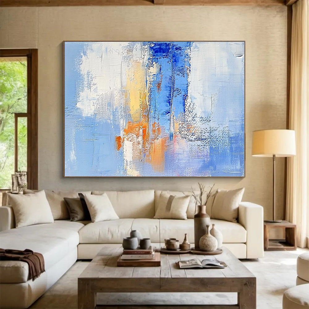 Blue Orange Abstract Landscape Painting with Dreamy Hues WINK617