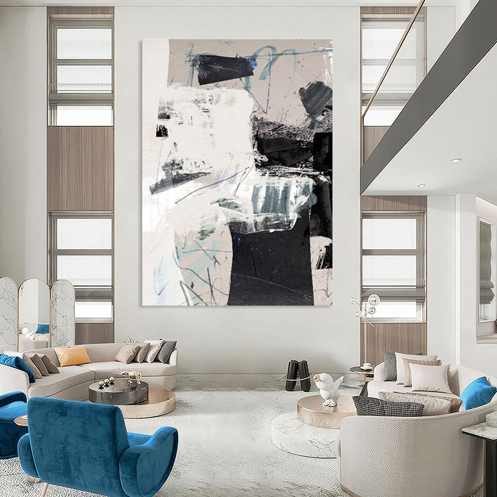 Mixed Media Black - White Abstract Painting for Industrial - Chic Lofts HENG194