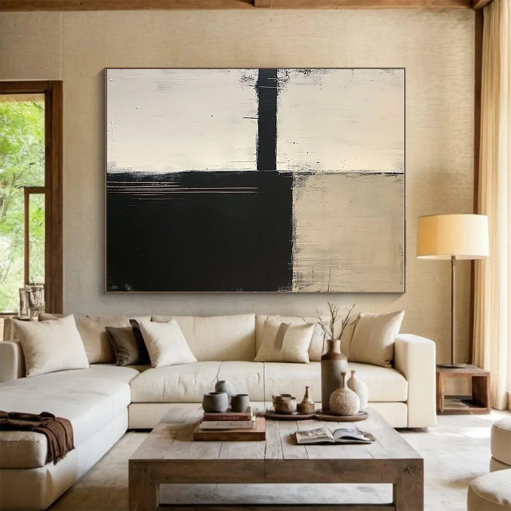 Black White Geometric Abstract Painting with Minimalist Design WINK650