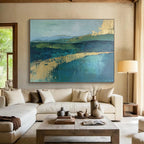Green and Blue Landscape Abstract Painting with Subtle, Serene Layers ABS473