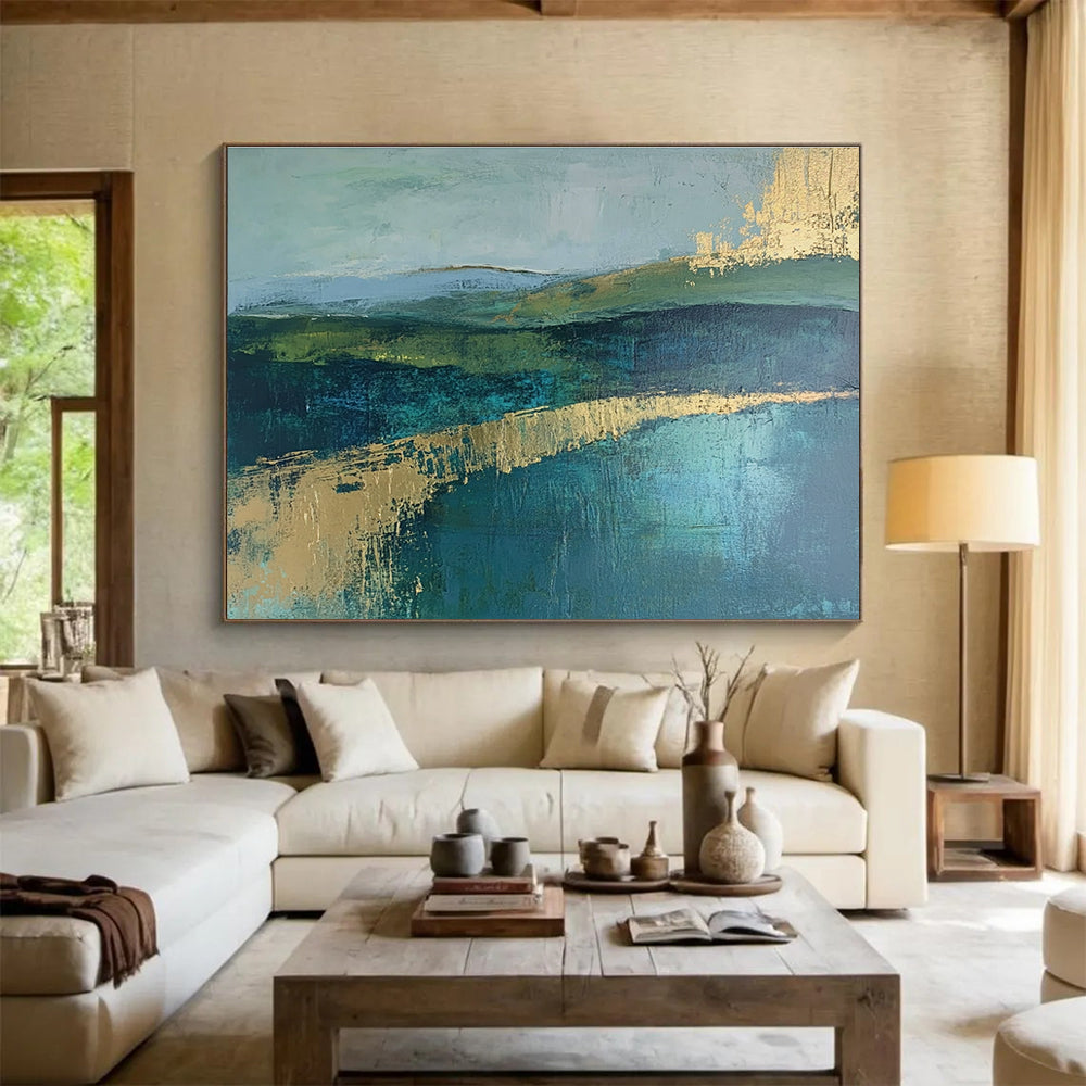 Green and Blue Landscape Abstract Painting with Subtle, Serene Layers ABS473