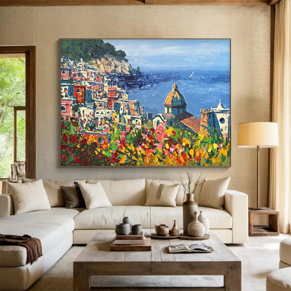 Coastal Town Abstract Painting for Mediterranean - Style Villas YHT457
