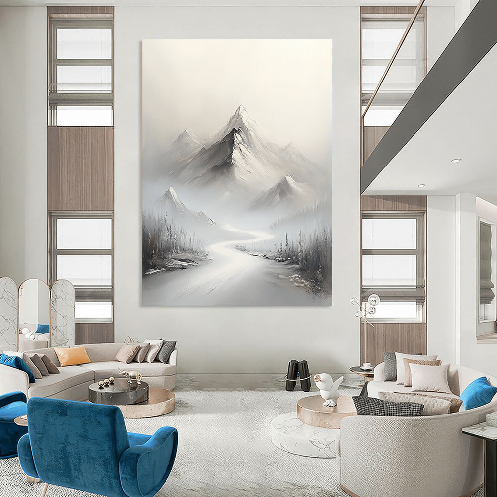 Misty Mountain River Ethereal Landscape Abstract Painting for Tranquil Spaces GAB1540