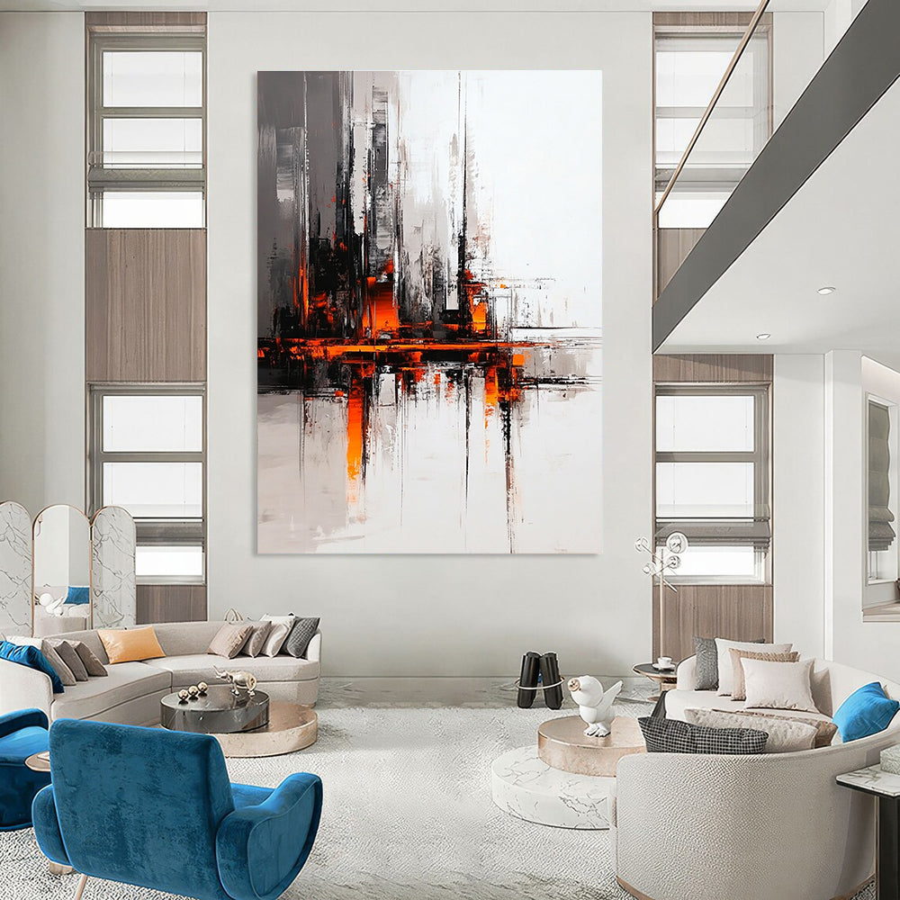 Urban Abstract with Orange Accents Painting for Modern Spaces GAB0700