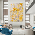 Delicate Textured Yellow Flowers Painting for Serene Interiors HENG289