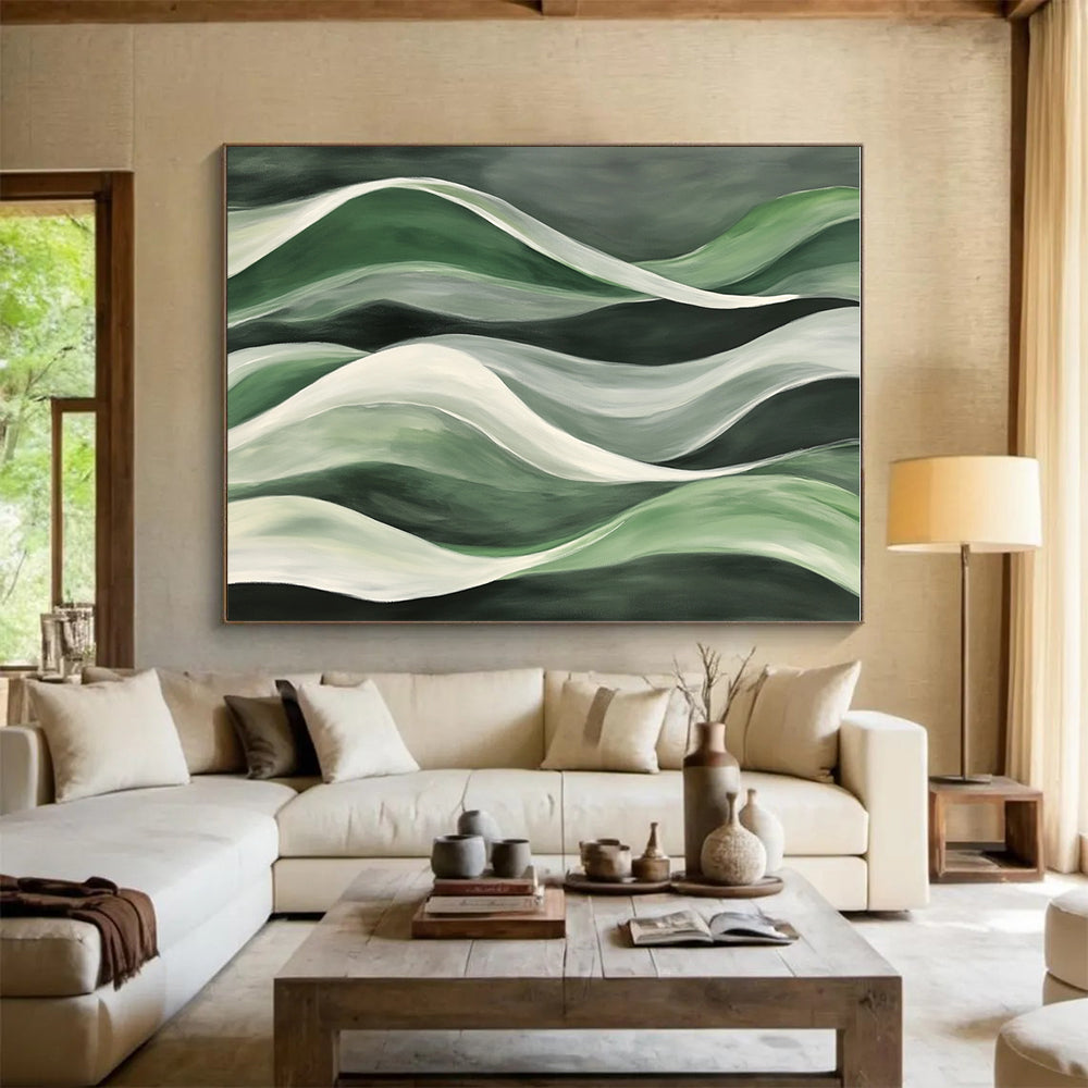 Green and White Flowing Forms Abstract Painting with Organic Grace WINK241
