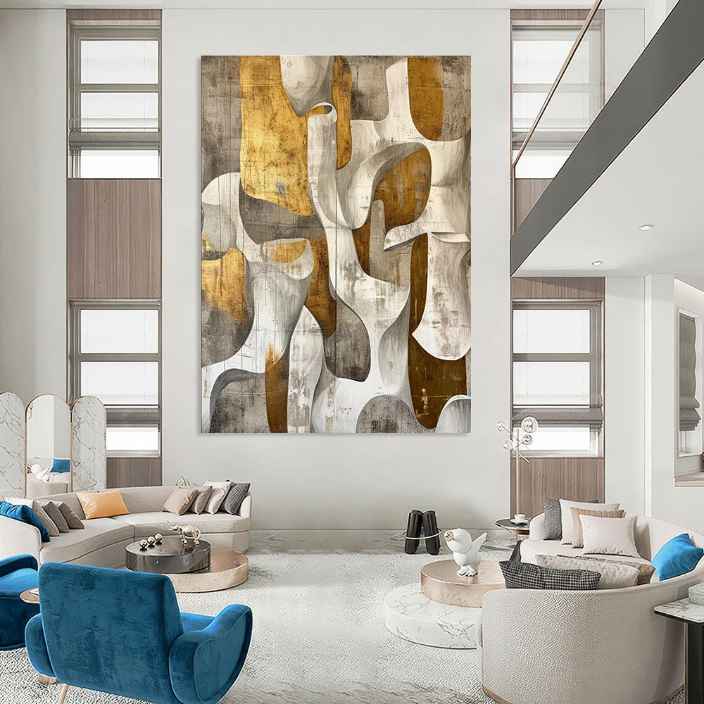 Gold and Gray Abstract Painting for Luxury Hotel Lobby Lounges HENG011