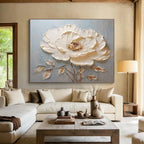 Textured White Flower Abstract Painting for Minimalist Interiors YHT175