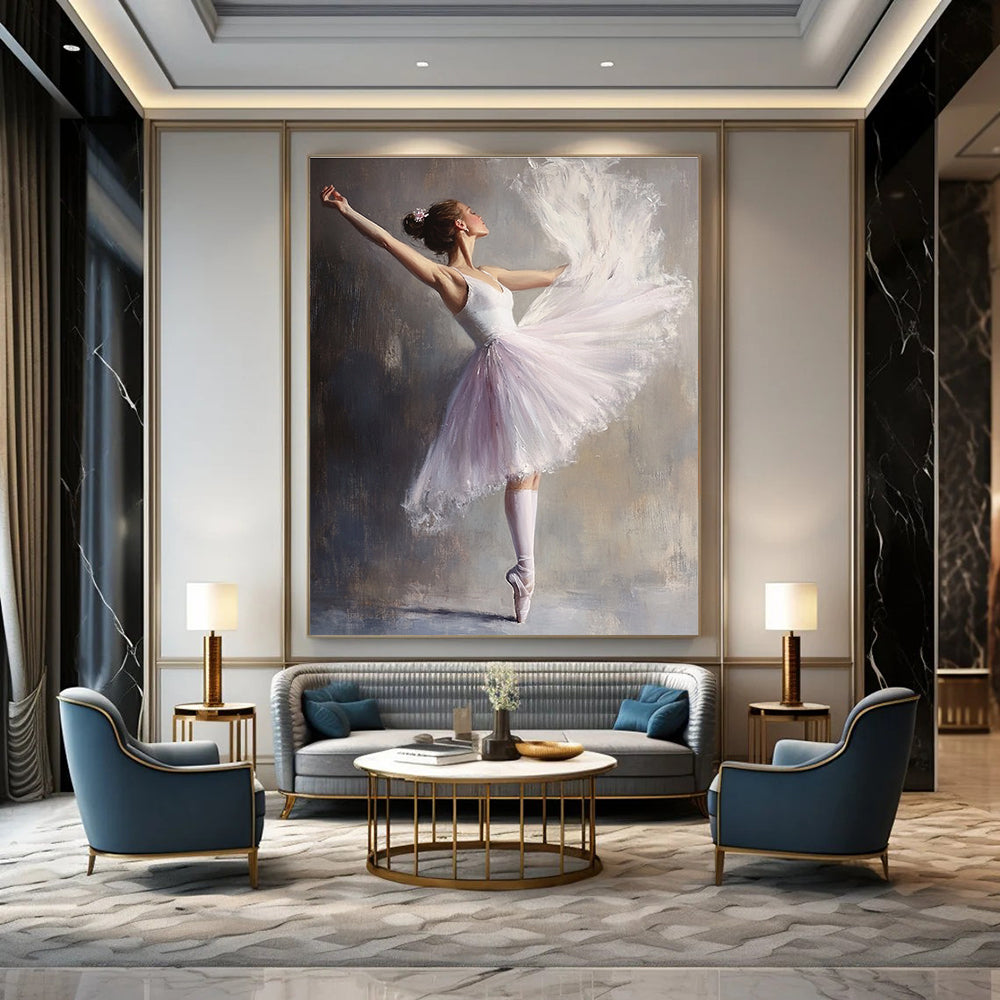 Ballerina in White Tutu Painting of Graceful Movement GAB0137