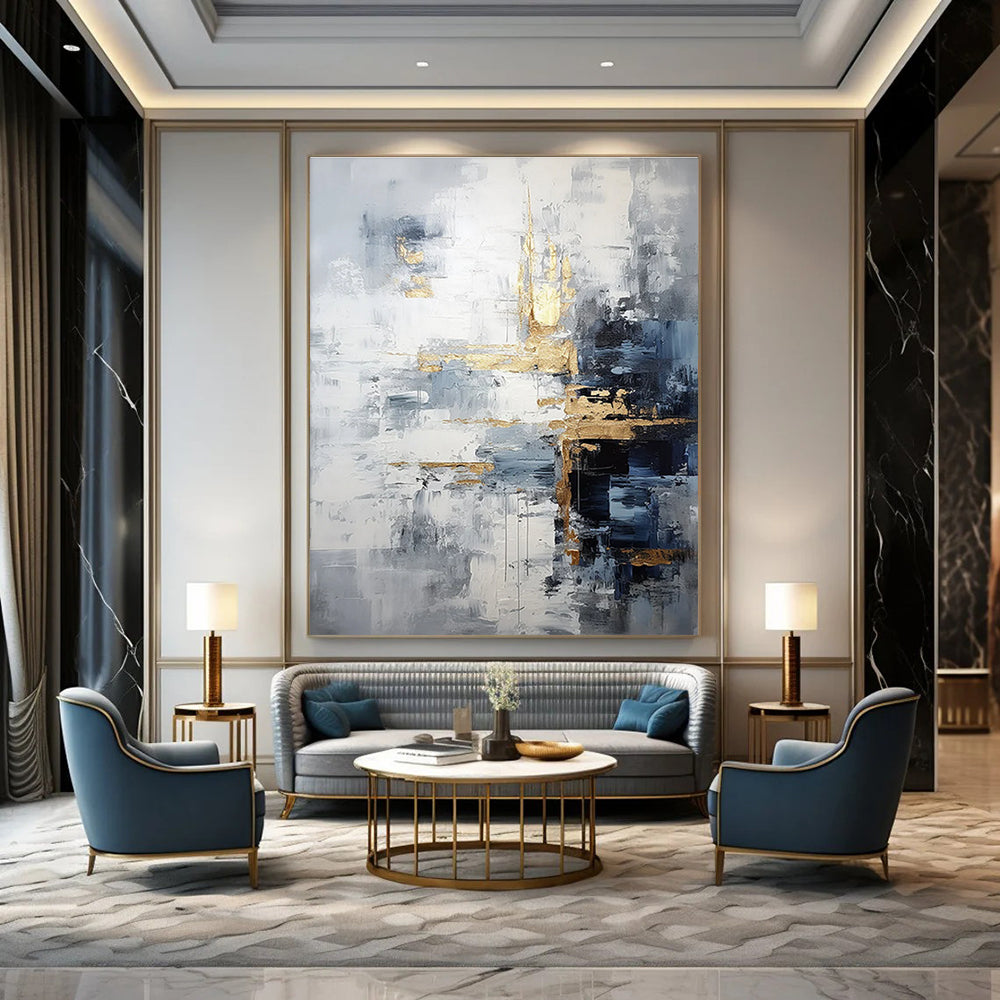 Gray and Gold Abstract Painting for Luxurious Living Rooms HENG453