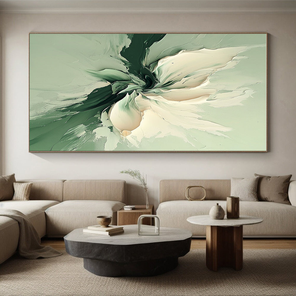 Green White Flower Abstract Painting with Textured Floral WINK569