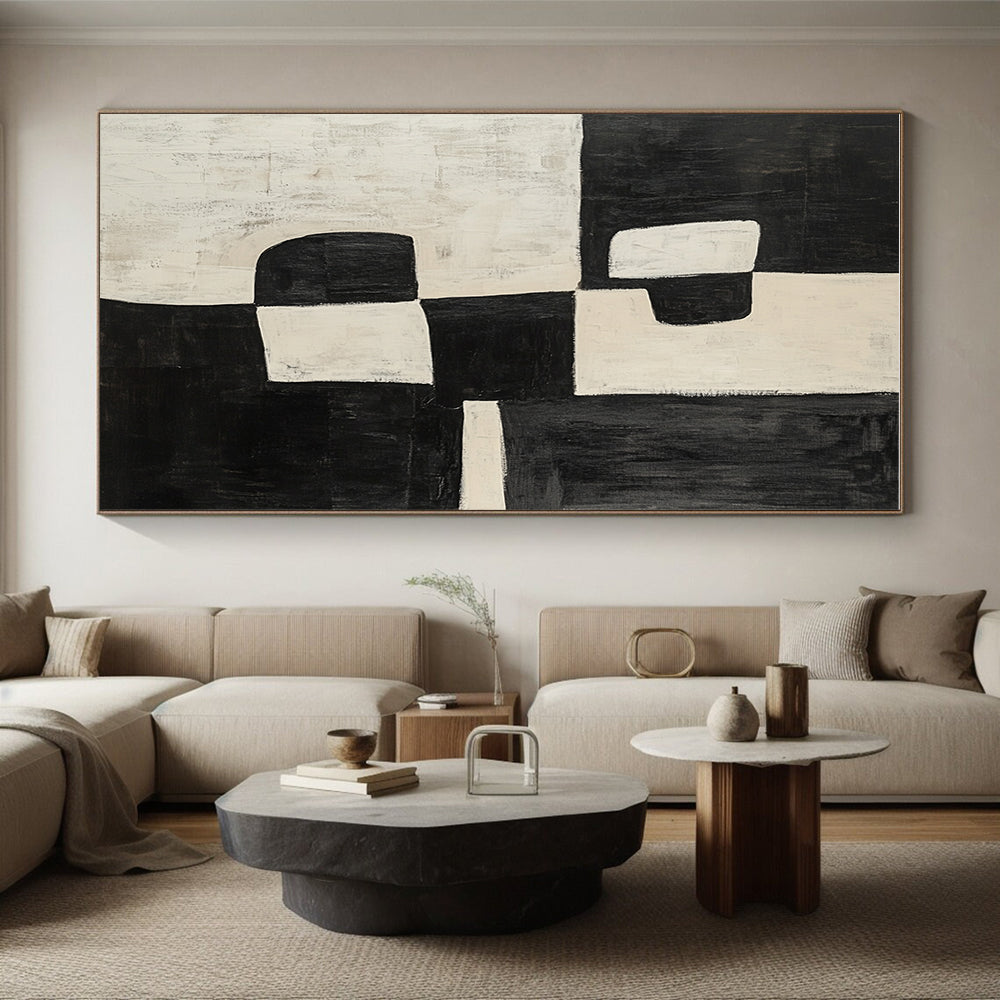 Black White Abstract Painting with Bold Geometry WINK669