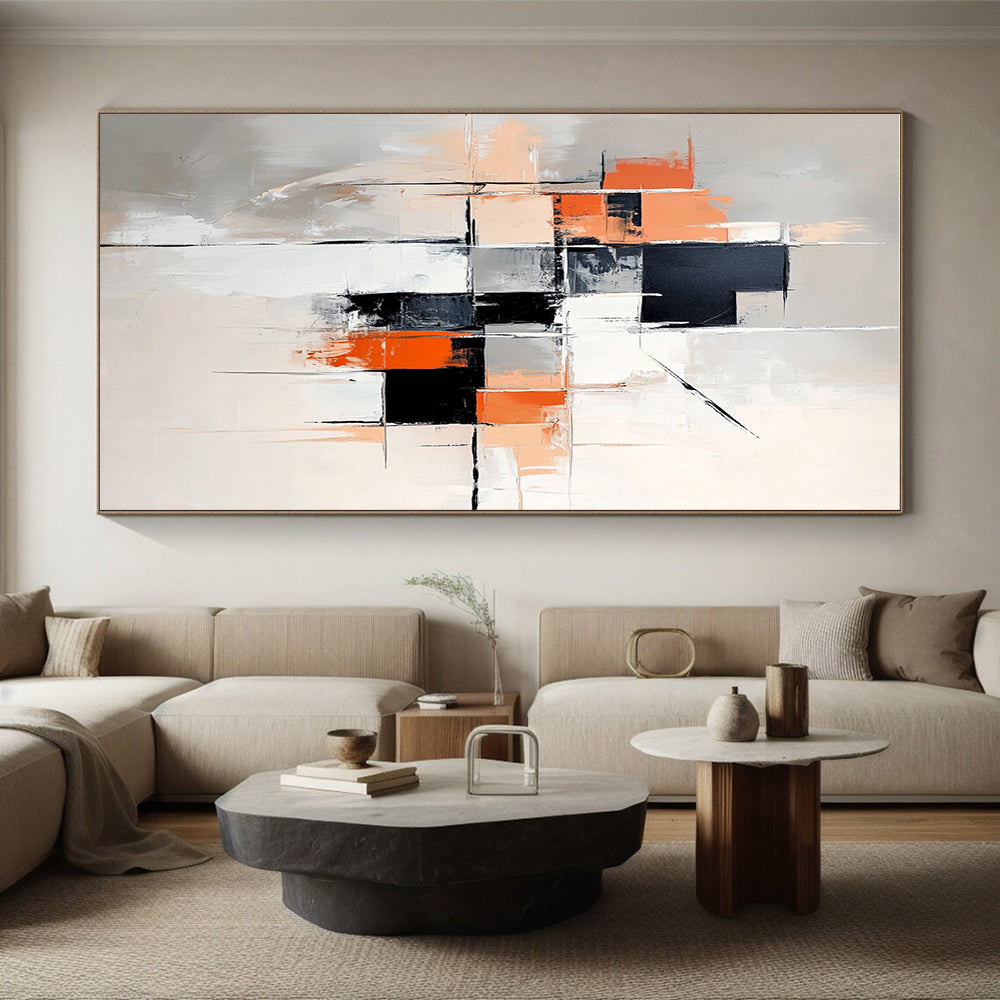 Gray - Orange Abstract Painting with Dynamic Composition WINK858