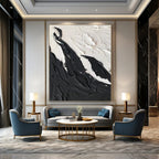 Black - White Textured Landscape Abstract Painting for Minimalist Bedrooms HENG395