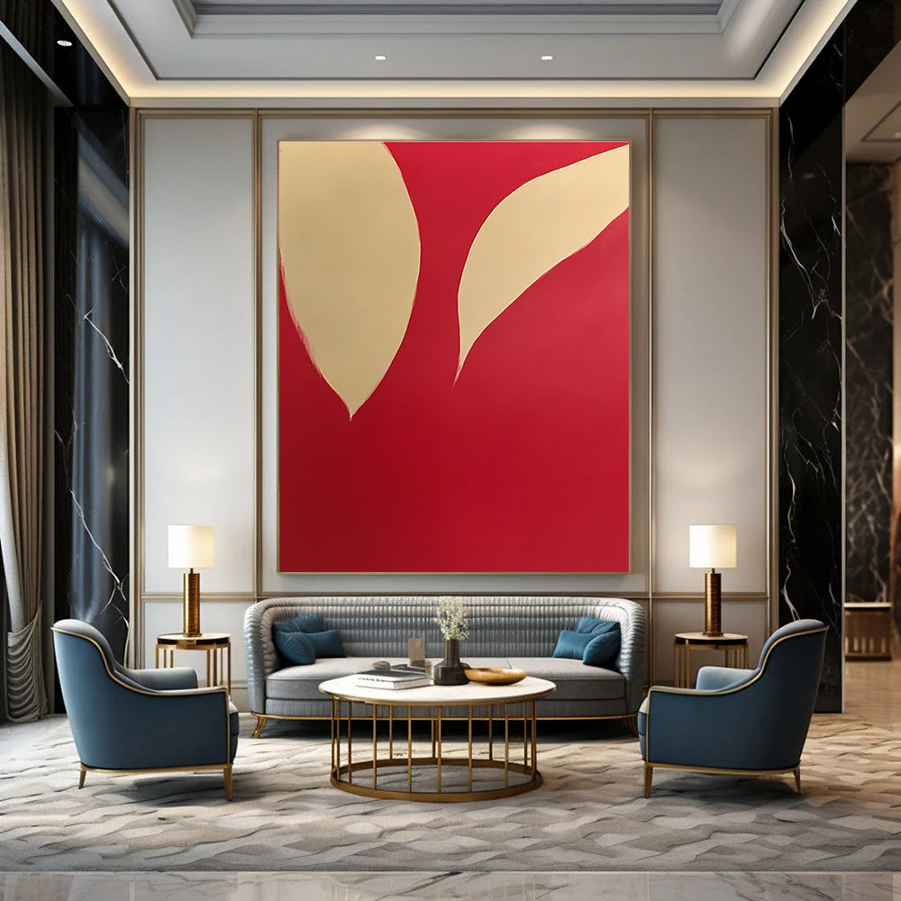 Red and Beige Shapes Minimalist Abstract Painting GAB0254