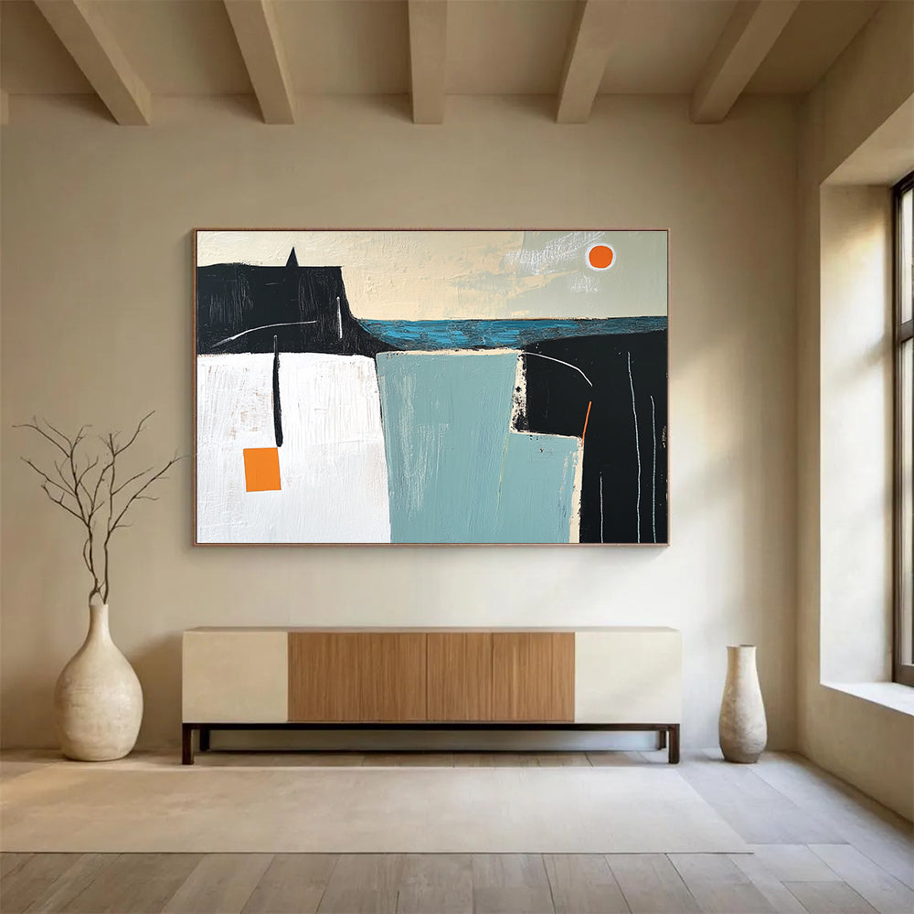 Minimalist Coastal Abstract Painting with Calm Geometric Forms ABS546