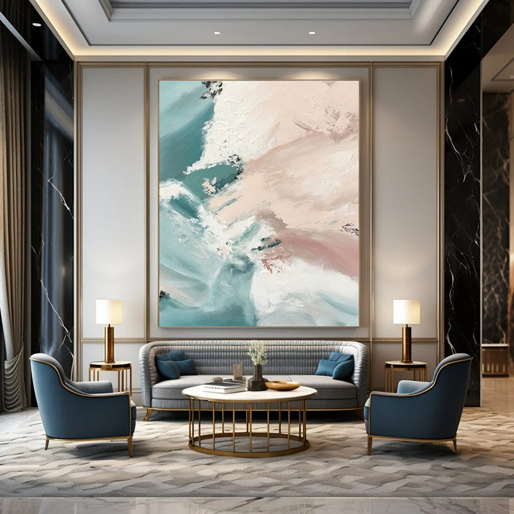 Gentle Pastel Abstract Waves Painting for Relaxing Spaces HENG277