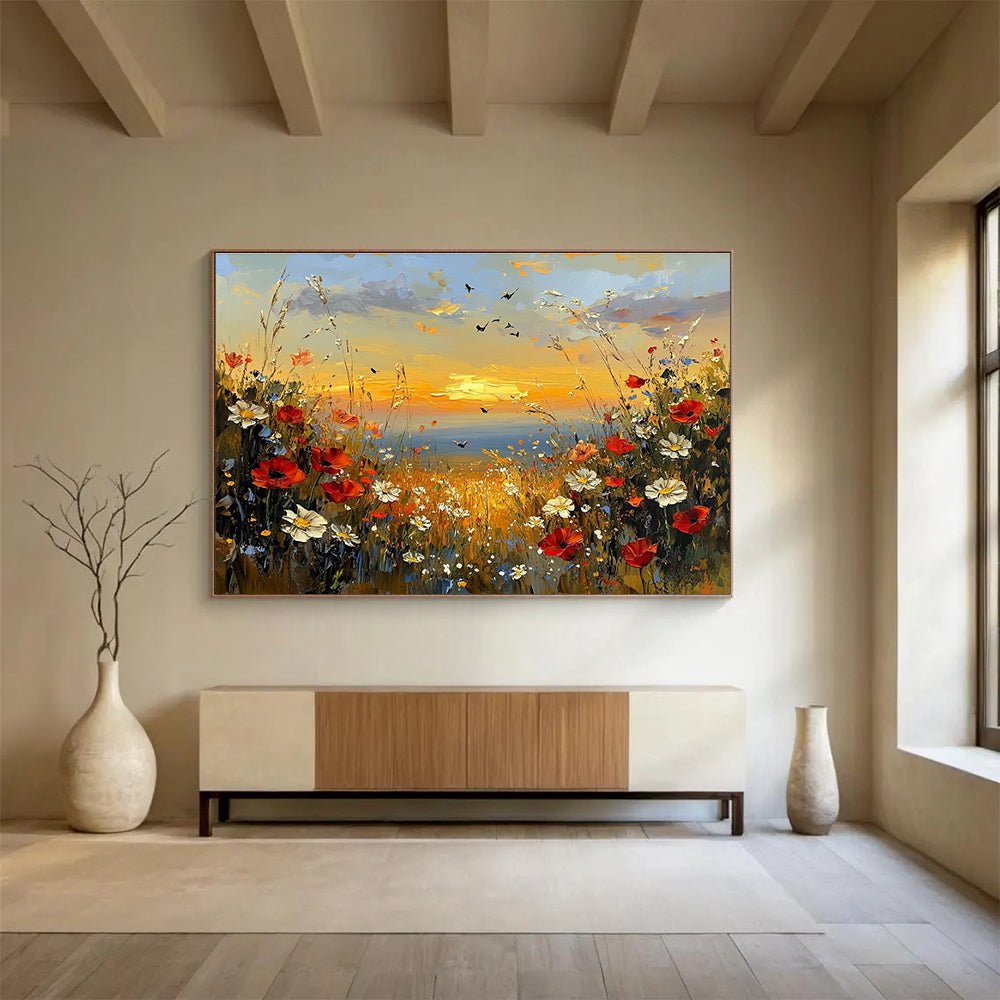 Wildflower Meadow at Sunset  A Romantic Landscape ABS056
