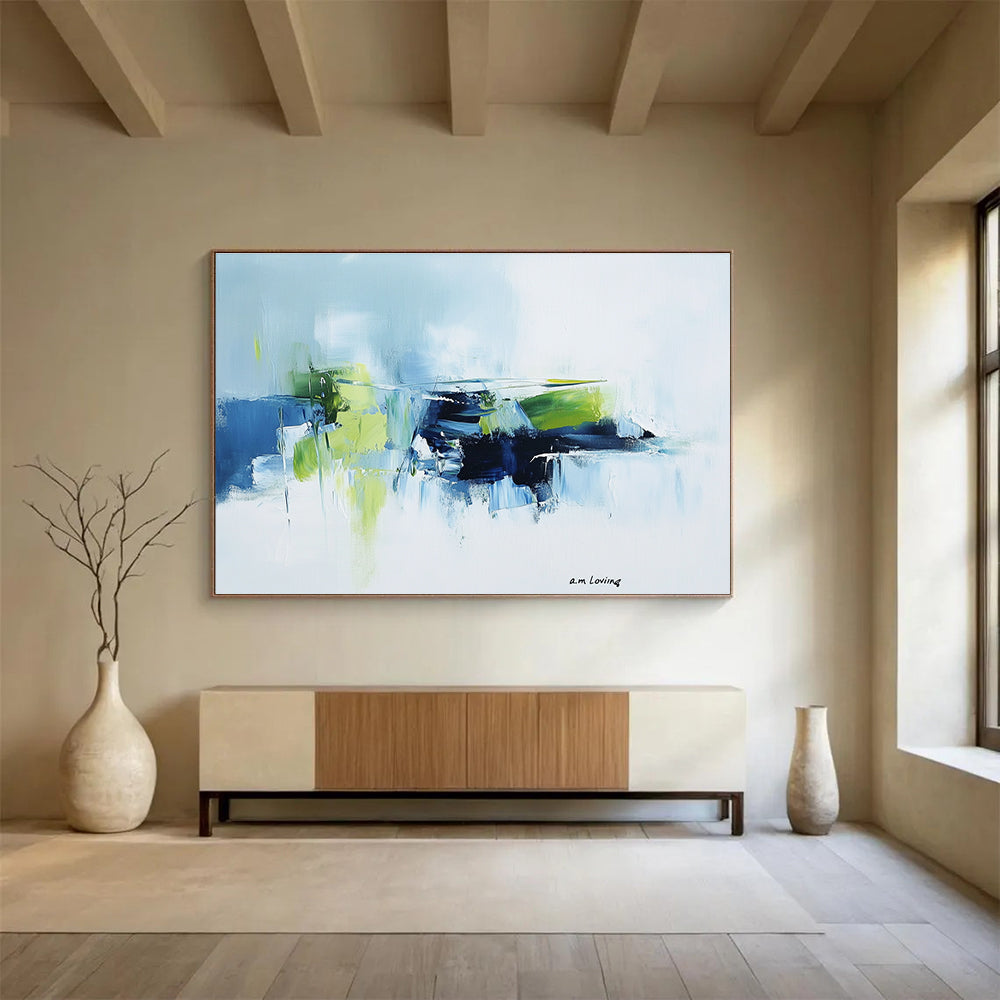 Blue and Green Abstract Landscape with Bold Brushstrokes Abstract Painting ABS373