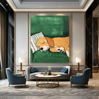 Sleeping Dog on Green Cozy Pet - Inspired Abstract Painting GAB0345