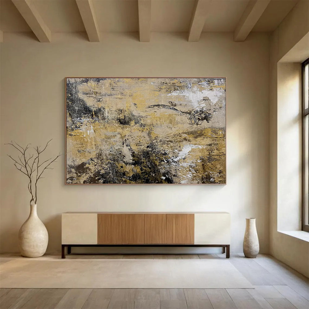 Beige and Black Abstract Painting for Minimalist Office Spaces YHT371