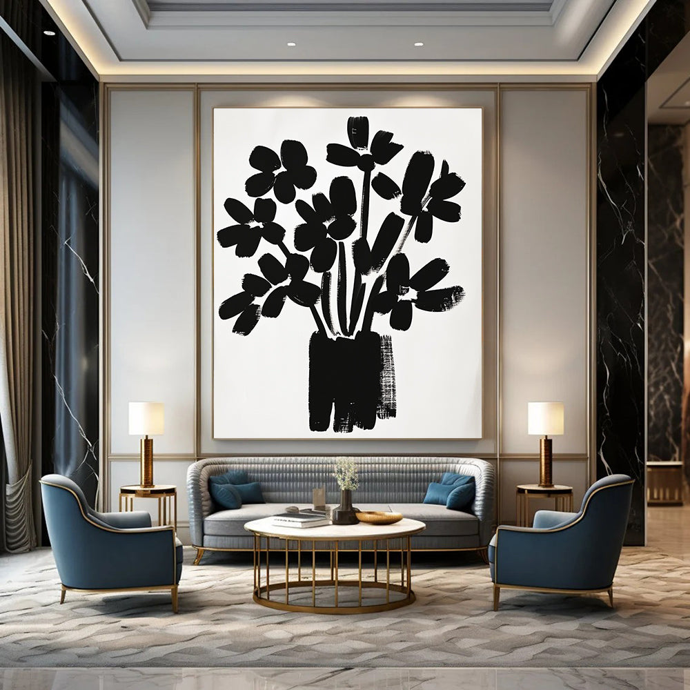 Black Flower Bouquet Silhouette Abstract Painting GAB0043