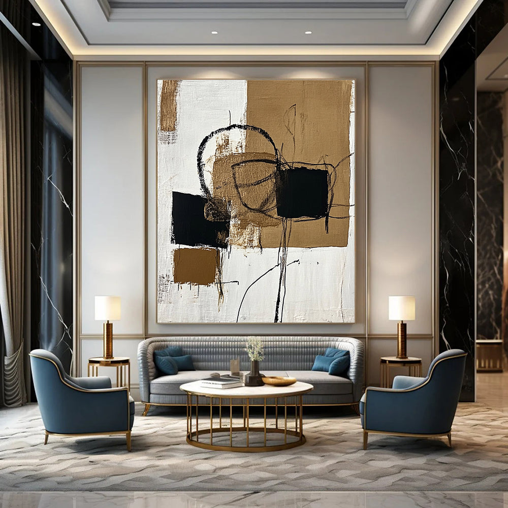 Brown and Black Abstract Marks Abstract Painting for Industrial - Chic Lofts GAB1375