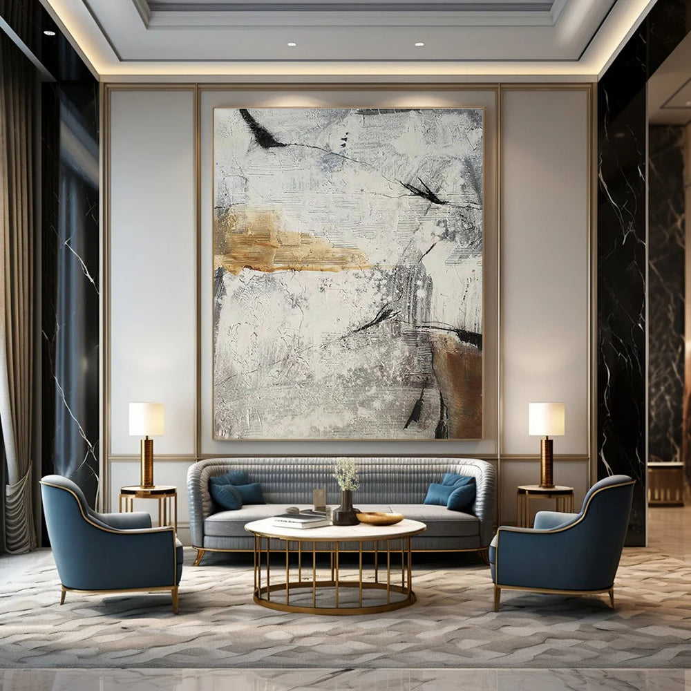 Gray and Beige Abstract Textures Painting for Industrial - Chic Spaces HENG338