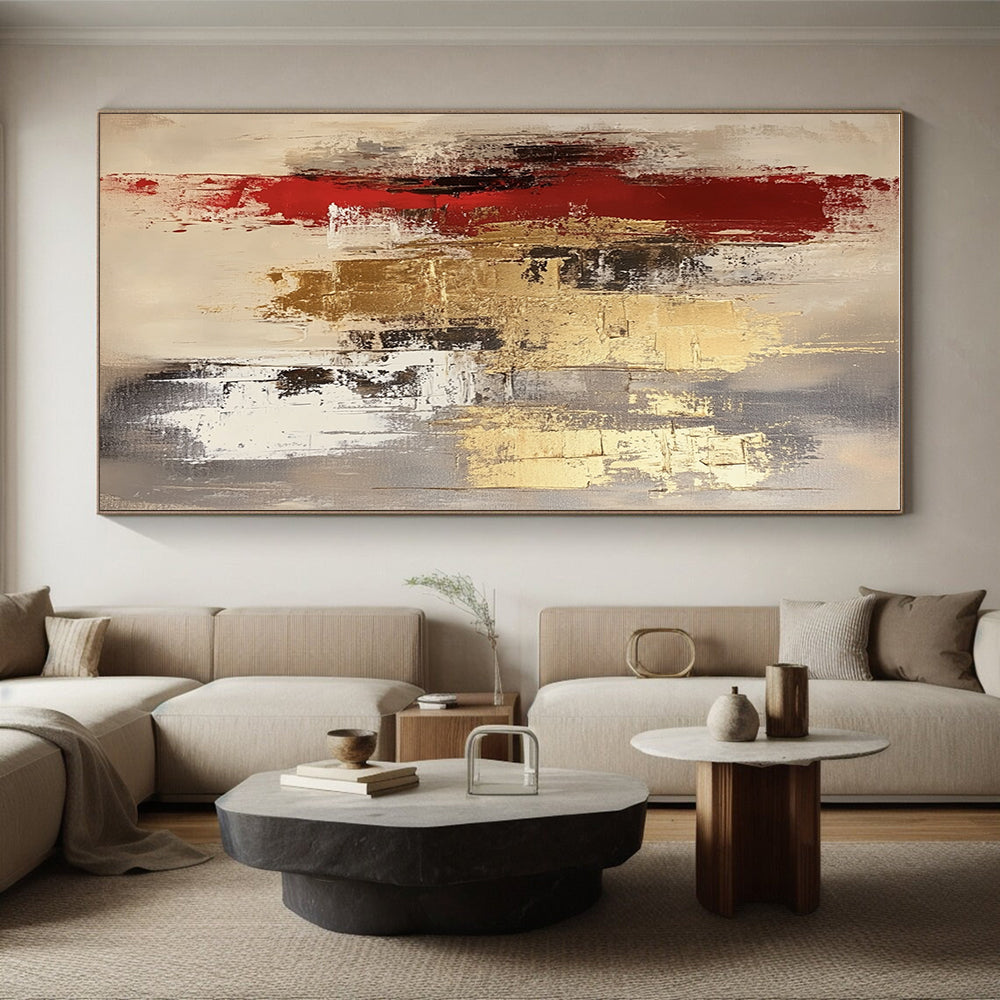 Gray Gold Red Abstract Painting with Opulent Contrasts WINK674