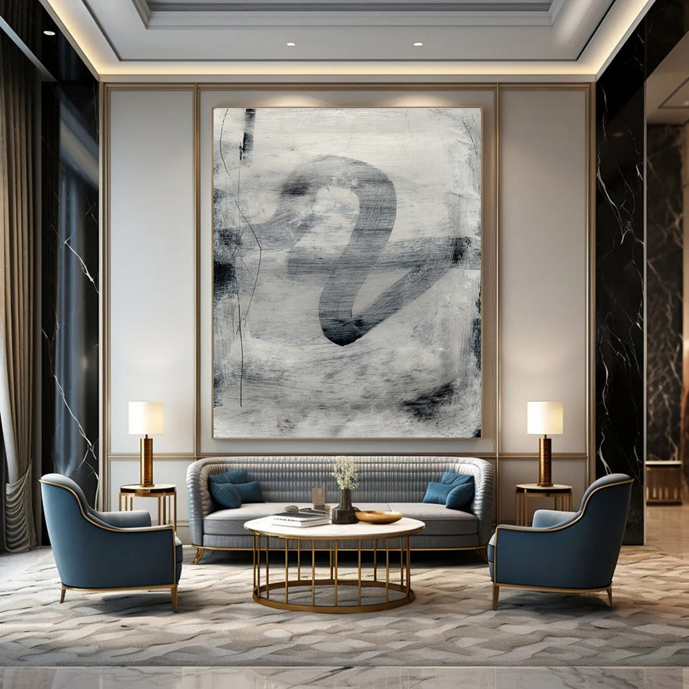 Monochromatic Ink Abstract Painting for Minimalist Art Galleries HENG189
