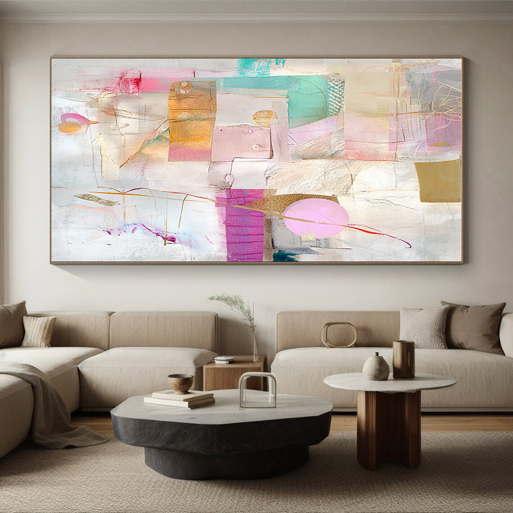 Gold Accent Pastel Collage Abstract Painting with Subtle Glamour WINK206