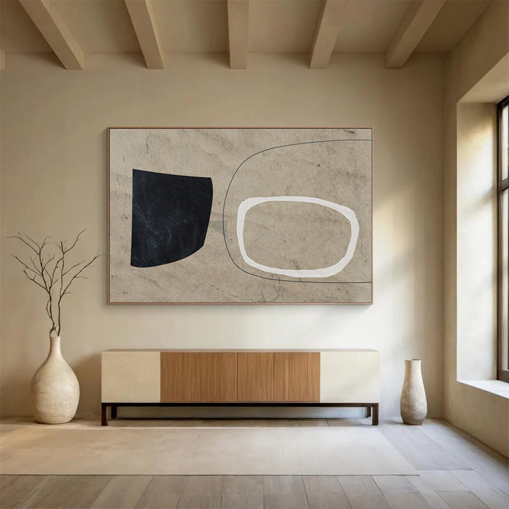Black - White - Beige Abstract Painting for Timeless Interiors YHT113