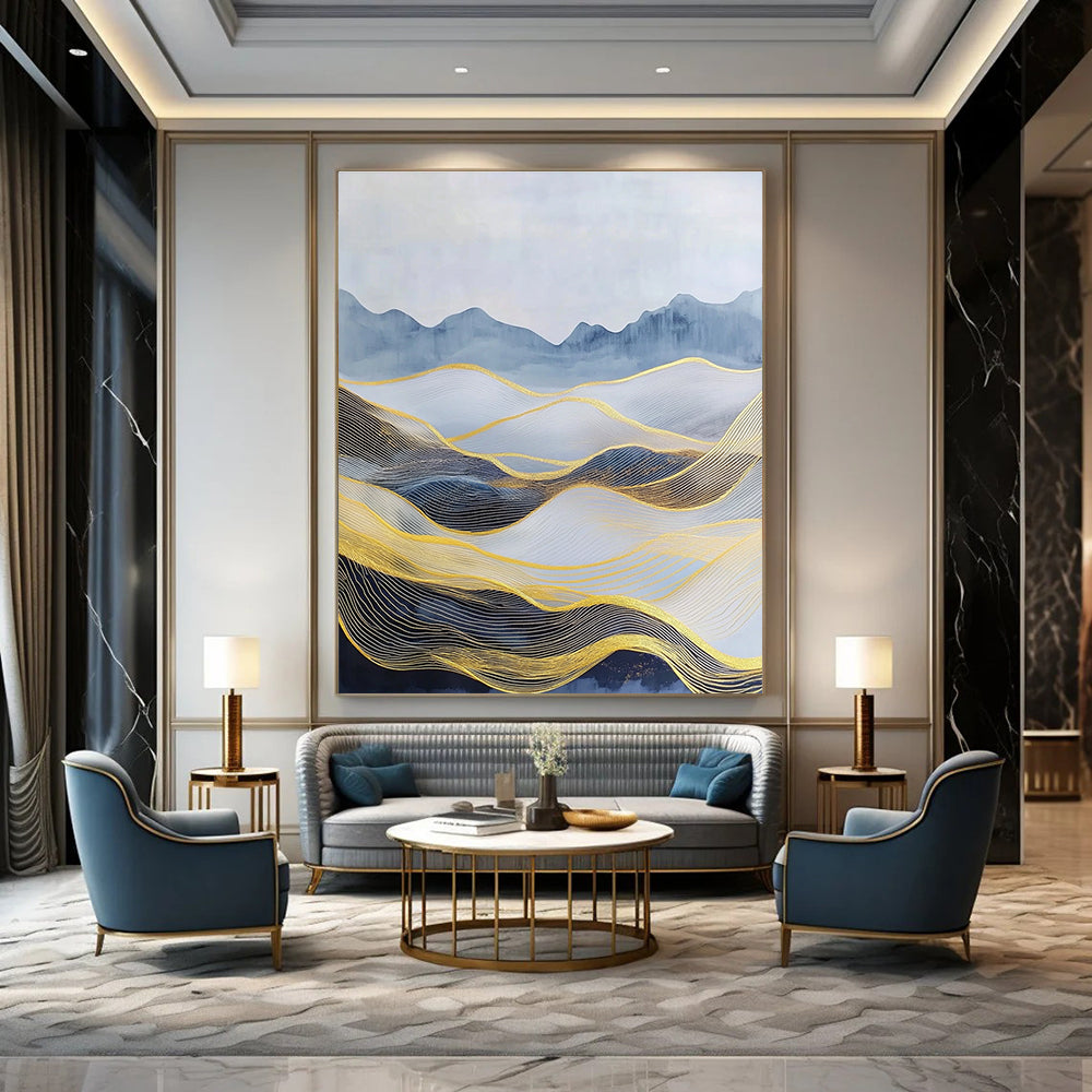 Golden Wave Mountainscape - Opulent Landscape Abstract Art GAB0414