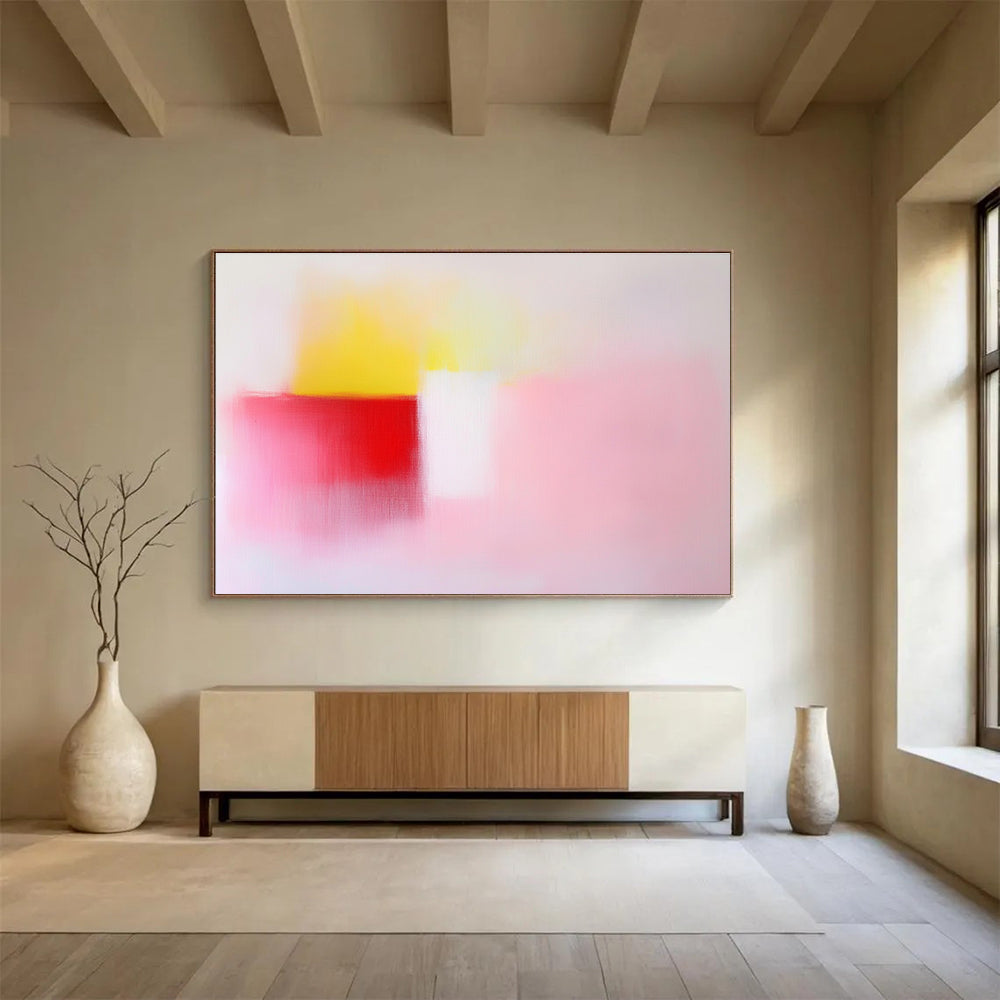 Soft Pink, Yellow and Red Abstract Painting with Gentle Warmth ABS410