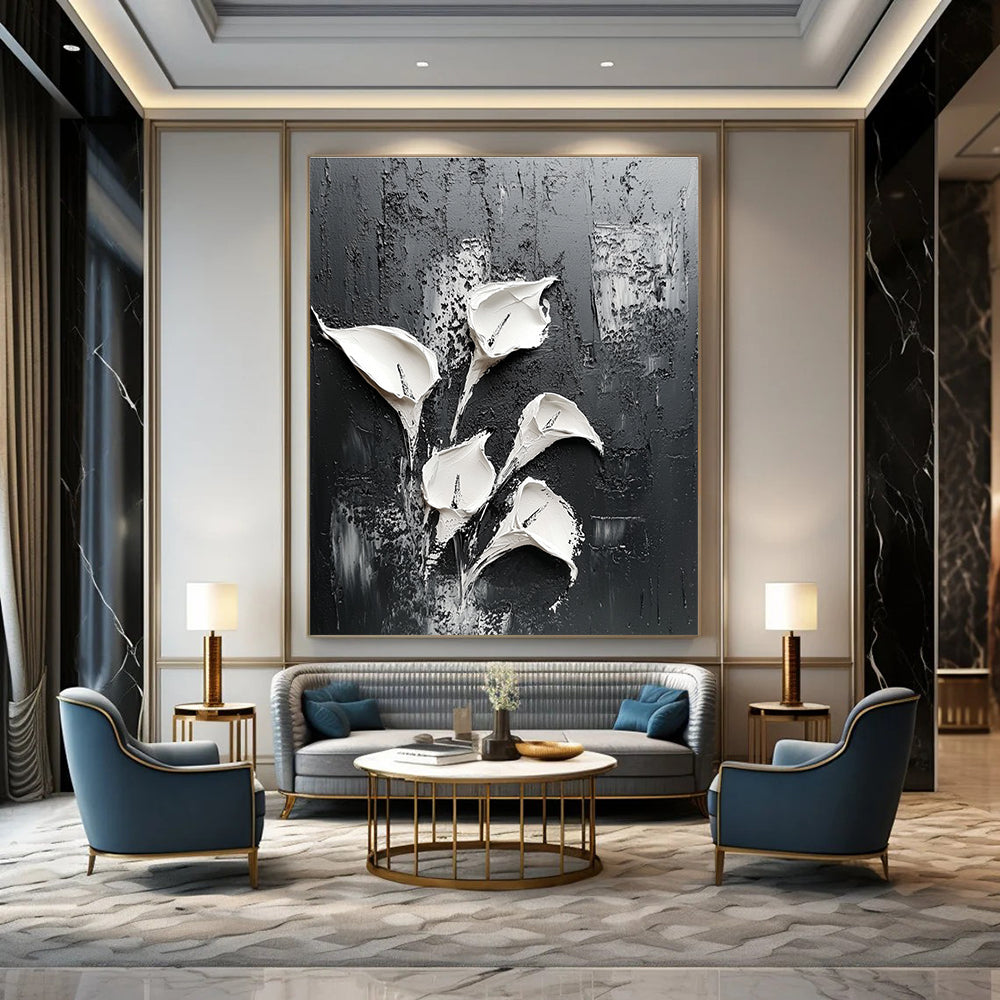 Textured White Lilies Abstract Painting for Nature - Loving Bathrooms GAB0997