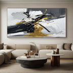 Black White and Gold Splash Abstract Painting with Dynamic Luxury WINK020
