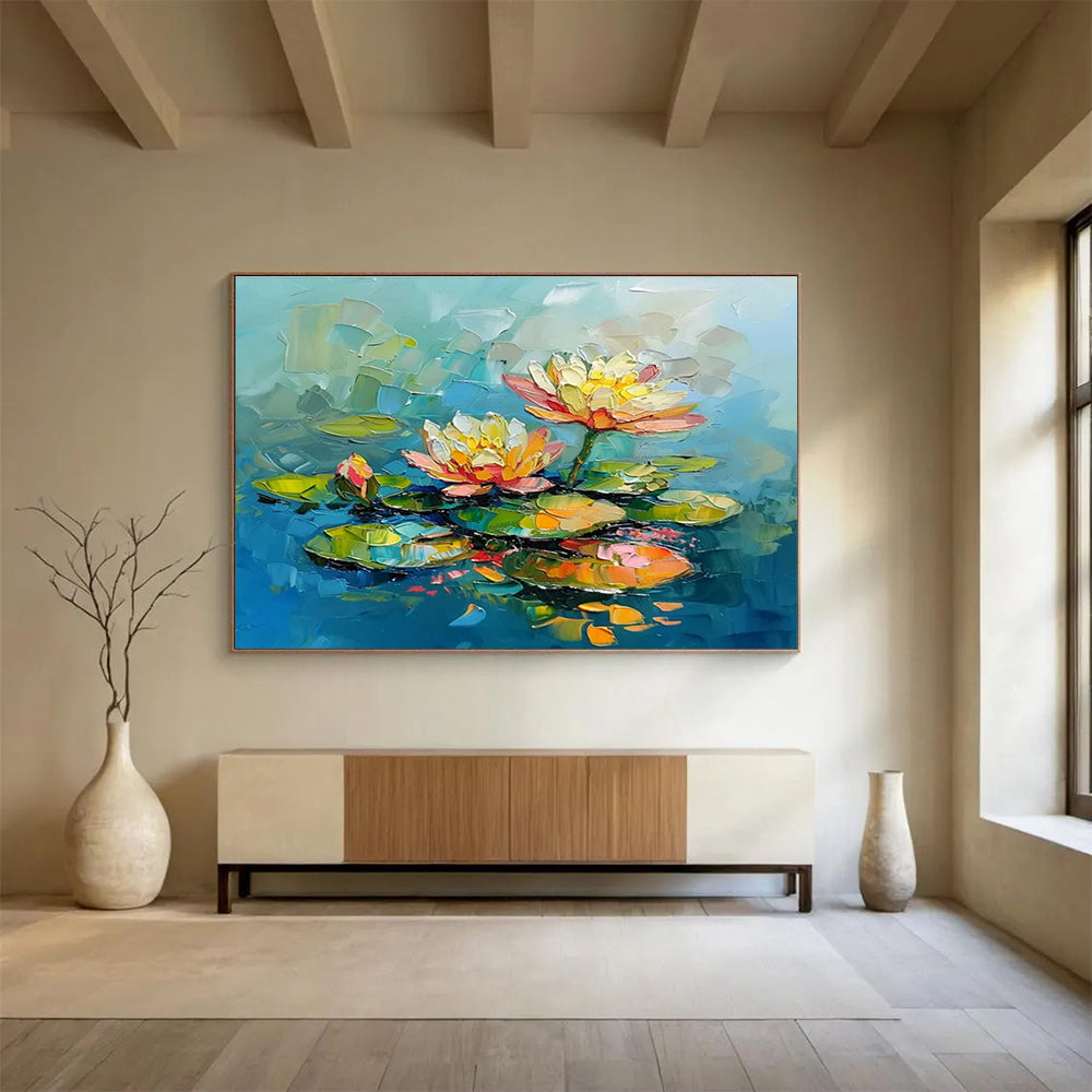 Water Lilies Colorful Abstract Painting for Tranquil Spaces YHT087