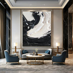 Black - White Swirl Textured Abstract Painting for Contemporary Bedrooms HENG385