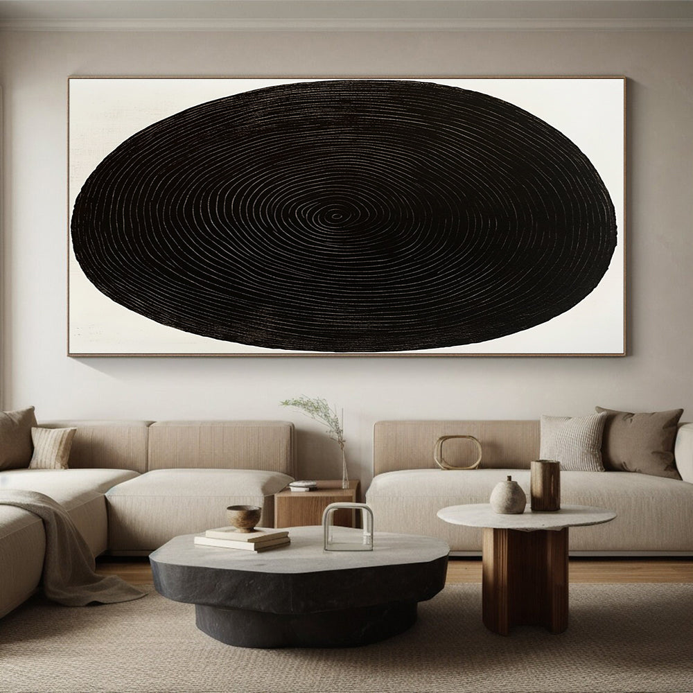 Black Concentric Circles Abstract Painting with Meditative Rhythm WINK021
